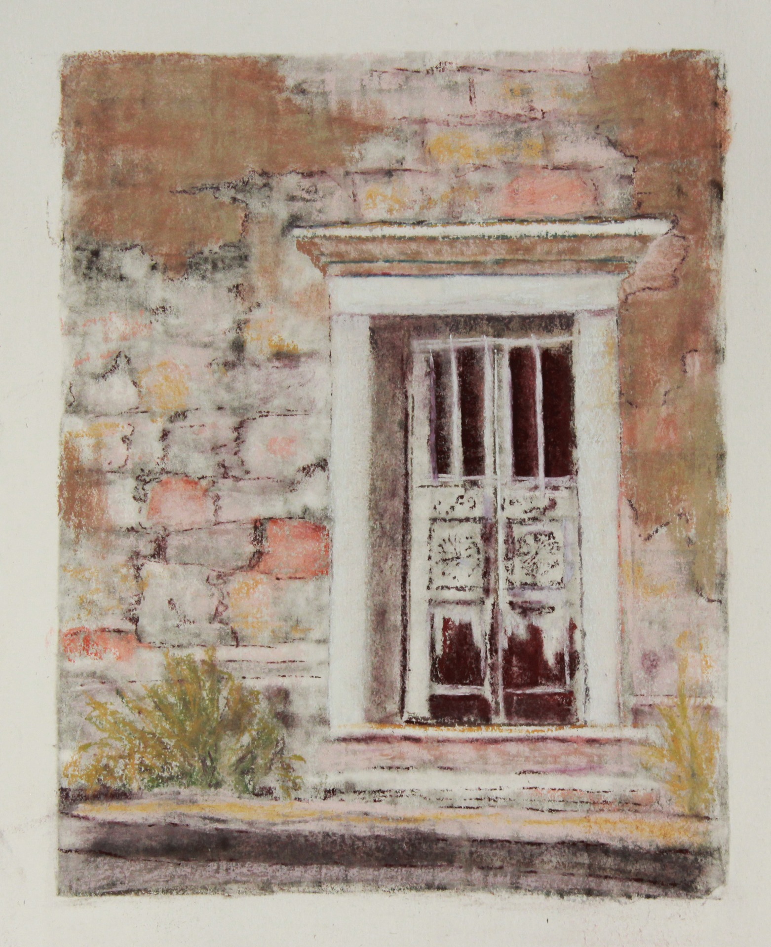 Dubrovnik Door II , Pastel on Monotype Ghost